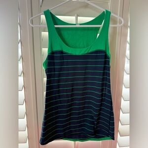 Lululemon Run First Base Tank in a green and blue slalom striped pattern size 6